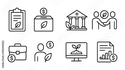 Restoration Funding Icons. Outline icon set of funding and support for restoration: grant application,