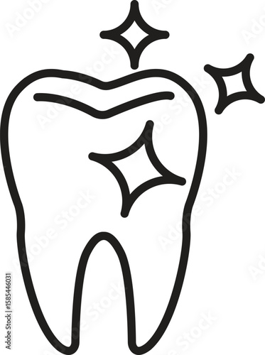 Sparkling tooth icon representing clean teeth, whitening or dental shine with transparent background