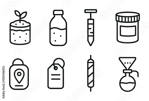 Environmental Sampling Icons. Outline icon set of environmental sampling: soil sample, water sample, sediment