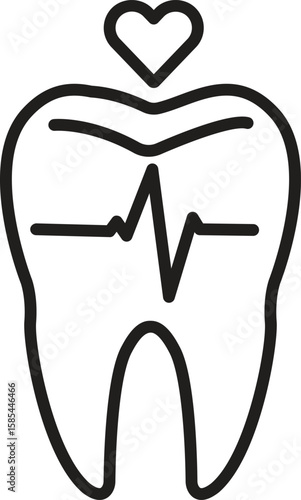 Tooth with heart icon representing dental wellness, oral hygiene care or healthy smile with transparent background