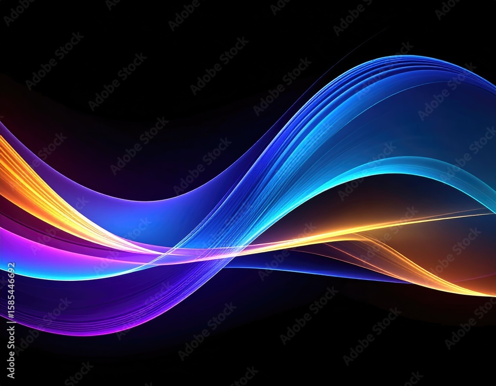 Fototapeta premium Abstract colorful wavy lines on black background