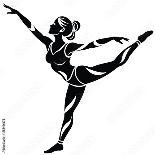 Graceful Female Gymnast Silhouette Posing on a White Background