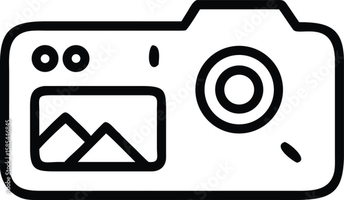 Camera icon illustration in simple flat line art style photography