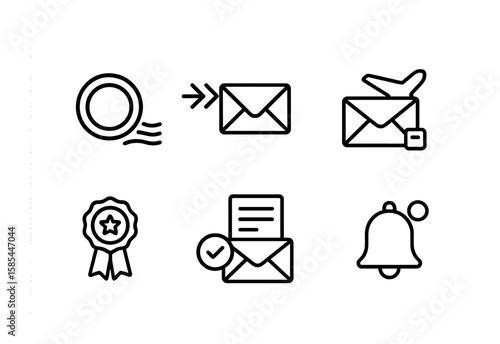 Postal Icons Set. Outline icon set of postal communication: postmark, express mail, registered mail, airmail,