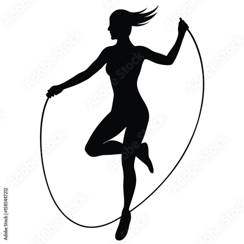 Silhouette of a Woman Jumping Rope on a White Background