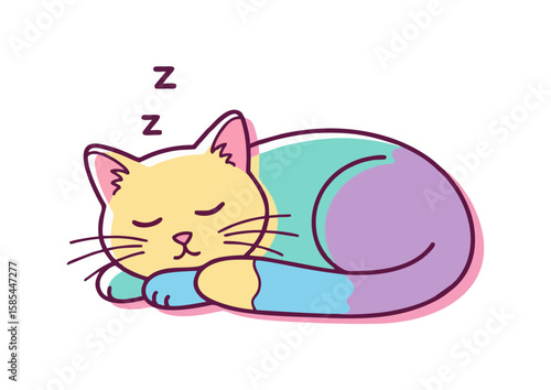 Sleeping cat illustration, cute pet, peaceful moment