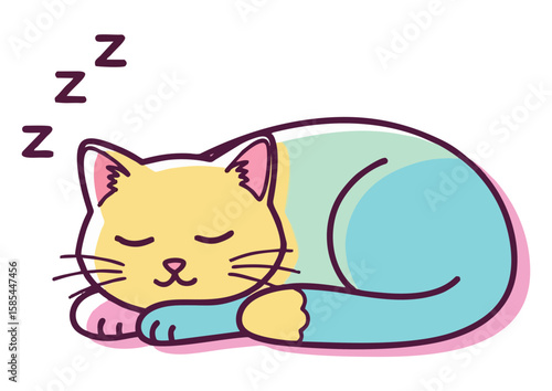 Sleeping cat illustration, cute pet, peaceful moment