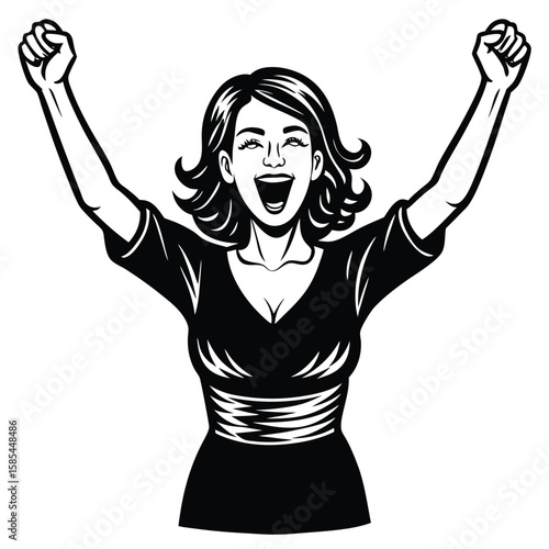 Woman Expresses Joy in Vibrant and Simplified Graphic Illustration