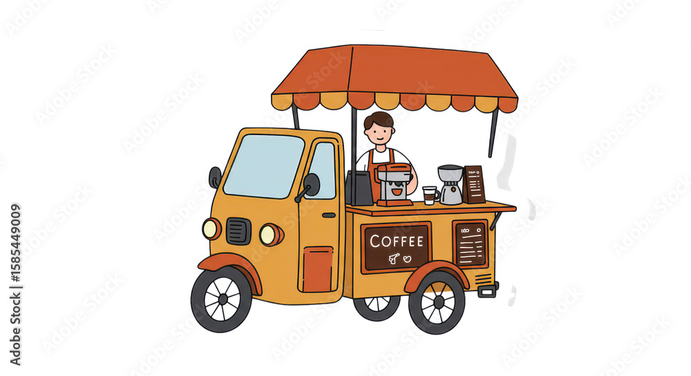 Obraz premium Cute Cartoon Coffee Food Truck Illustration