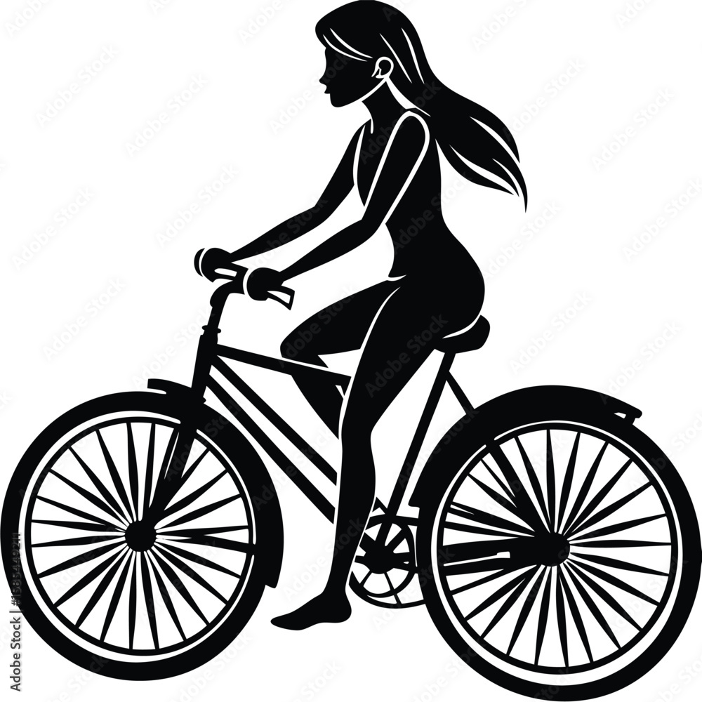 Obraz premium Silhouette of a Woman Bicycling Gracefully through the City Streets