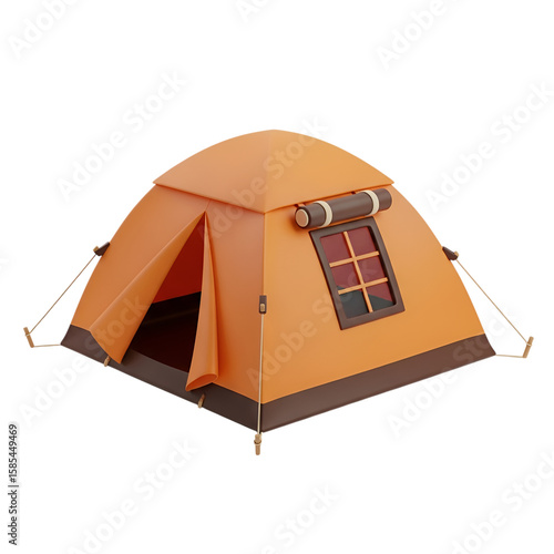3d icon of an orange camping tent isolated on transparent background in 3d render