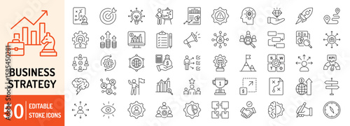Business Strategy collections editable stroke outline web icons set. Vector illustration
