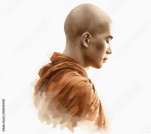 Dawn Meditation Monk meditating isolated watercolor vector illustration svg