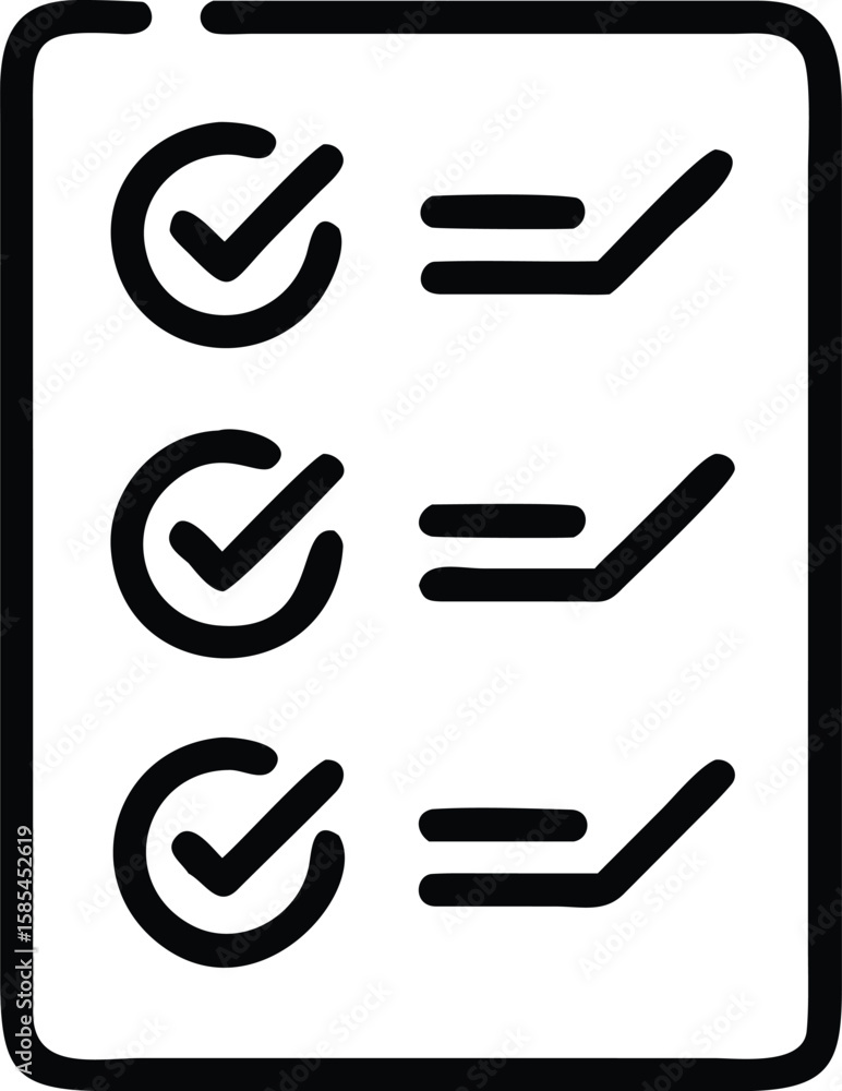 Checklist document with circle check marks and line tick box in outline style Checklist document with circle check marks and line tick box in outline style