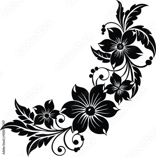 Flowing Corner Ornament with Hibiscus Flowers
