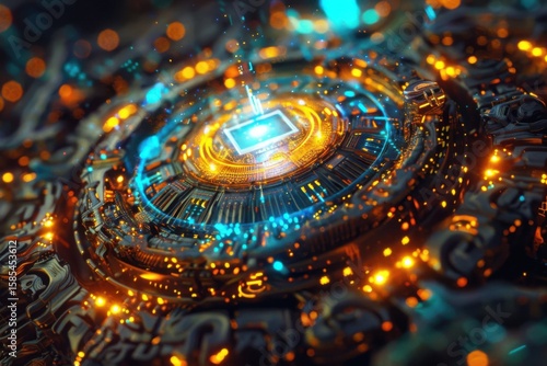 Wallpaper Mural Exploration of an AI brain with glowing microchip in a cyberpunk aesthetic Torontodigital.ca