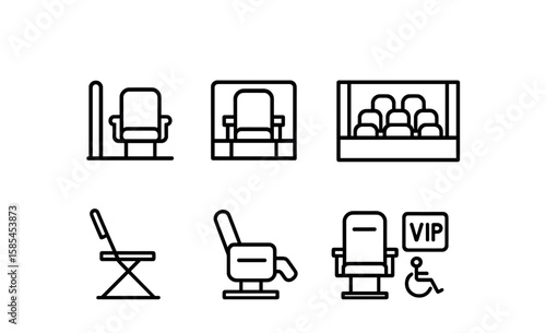 Theater Seating Icons. Outline icon set of Theater seating types and arrangements: aisle seat, balcony seat,