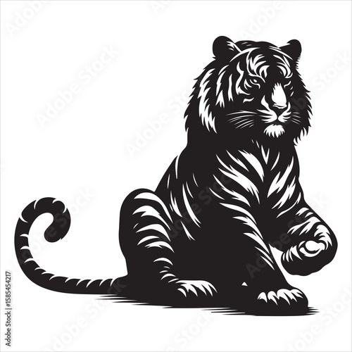 siting tiger face Silhouette Vector Art, and Graphic, vector black color silhouette , solated white background