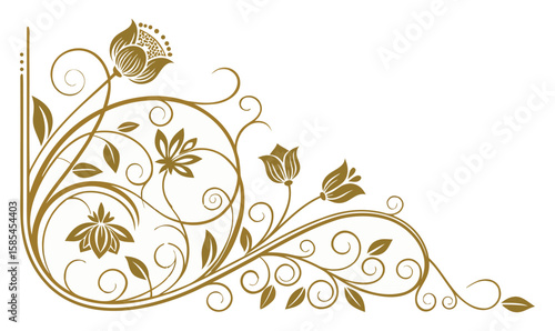 "Elegant Floral Corner Design in Ornamental Gold Line Art"