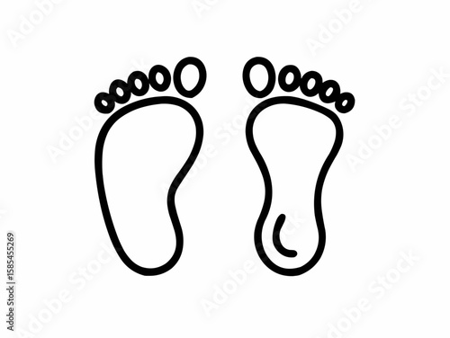 Two outlined feet with toes displayed in a simple black and white vector illustration style image