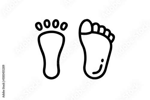 Illustration of two foot prints one showing toes and one showing the sole of the foot in black outline