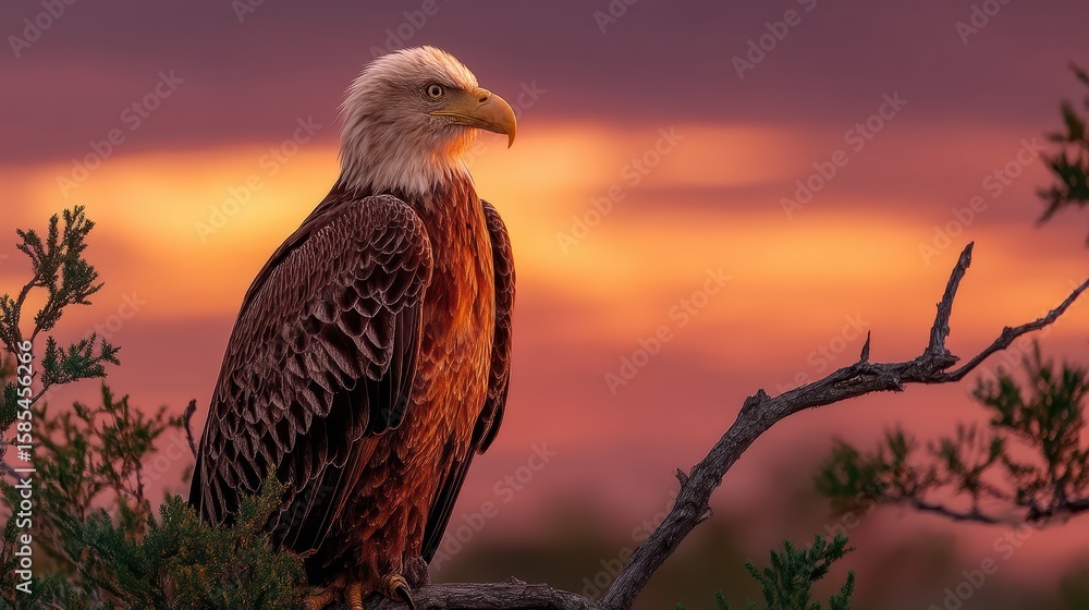 Fototapeta premium Bald Eagle Sunset Portrait - Bird of Prey Nature Image