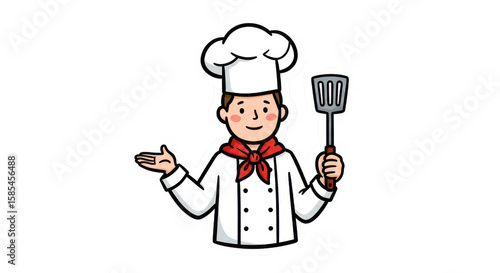 Friendly Cartoon Chef Character with Spatula Illustration