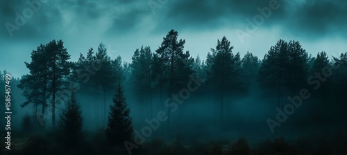 A misty day brings a spooky atmosphere to the fairy tale-like woods of a foggy forest