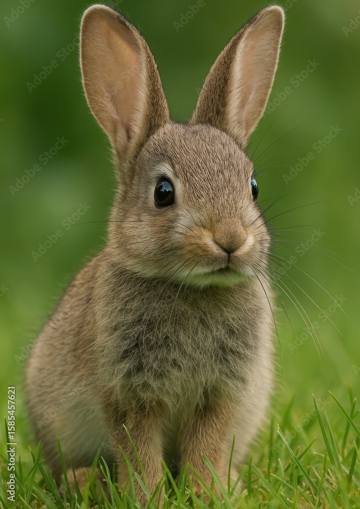 Fototapeta premium Adorable rabbit in green meadow.