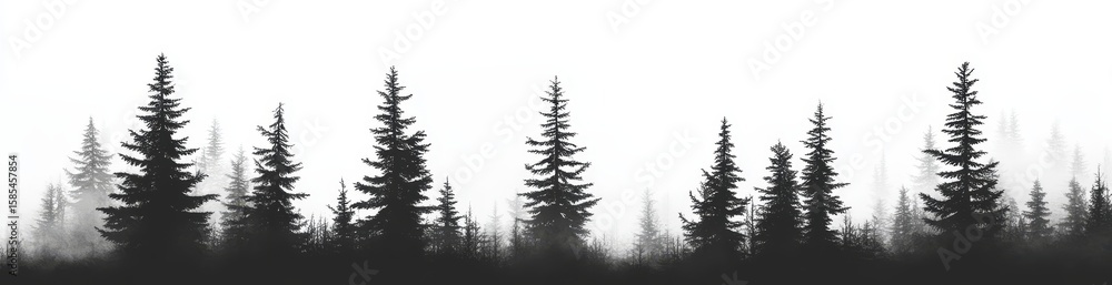 Obraz premium Panoramic view of a realistic forest silhouette in modern nature design