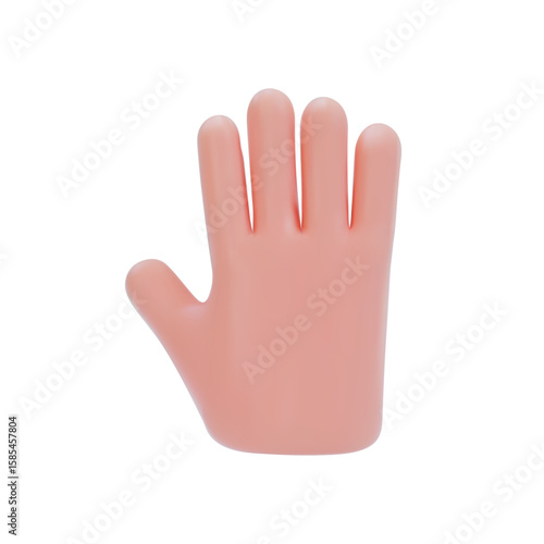 The palm of a hand with the fingers spread apart. It can mean the number five, hello, bye. Vector illustration in 3d style on isolated white background.