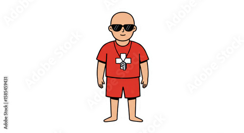 Cartoon Lifeguard Sticker Illustration with White Border