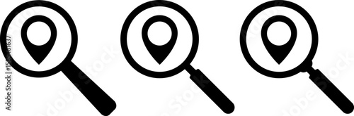 search location icon. magnifying glass pointer. track search icons. global positioning system. gps position pin sign
