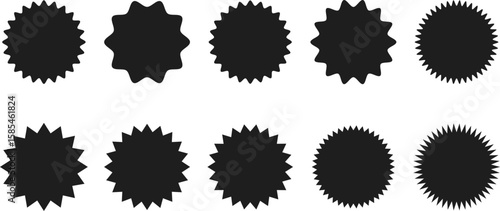 black starburst. Sale sticker sign. Special offer price tag. sunburst badges icons. Red starburst promotional badge set