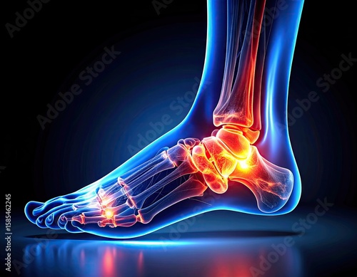 3D anatomical foot with highlighted pain points