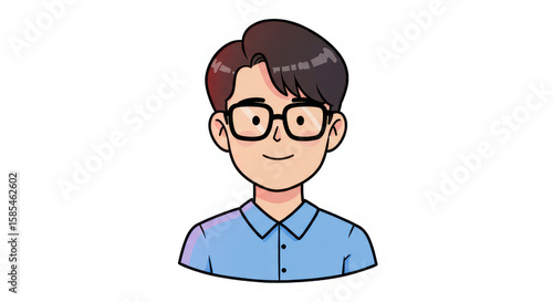 Cartoon Illustration of Young Man with Glasses