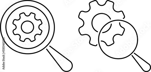 search engine optimization seo icon. Magnifying glass gear search engine. optimization seo settings configuration icons. gear icon
