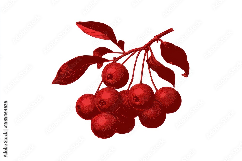 Obraz premium Red berries cluster on branch with leaves