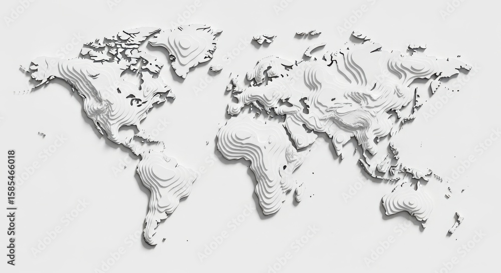 Obraz premium Abstract topographic world map sculpture with layered continents