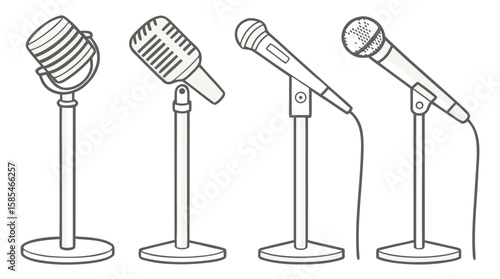 Variety of Microphones – Vintage and Modern Studio Equipment Vector Set