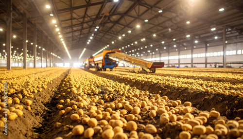 Potato Harvest in a Large Agricultural Warehouse