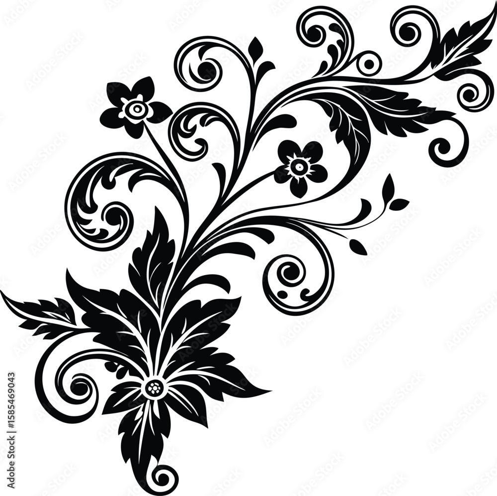 intricate floral spray forming diagonal corner swi intricate floral spray forming diagonal corner swi