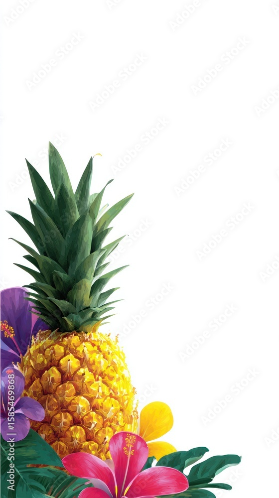 Fototapeta premium Tropical pineapple and flowers
