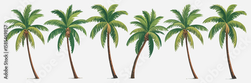 Palm Tree Paradise: A collection of meticulously illustrated, verdant palm trees dance gracefully against a sun-kissed backdrop, evoking tropical serenity and natural beauty. 