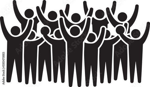 Crowd of People with Raised Hands Silhouette on Transparent Background for Community and Celebration