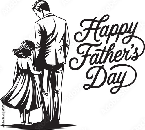 Father's Day Silhouette Art of Dad and Daughter with Greeting Text
