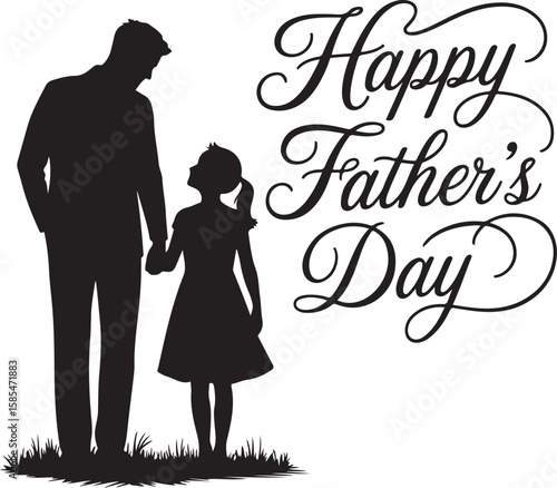 Father's Day Silhouette Art of Dad and Daughter with Greeting Text
