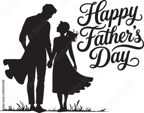 Father's Day Silhouette Art of Dad and Daughter with Greeting Text
