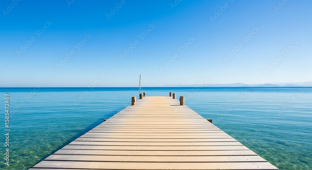 Obraz premium Wooden pier leading into the calm blue ocean