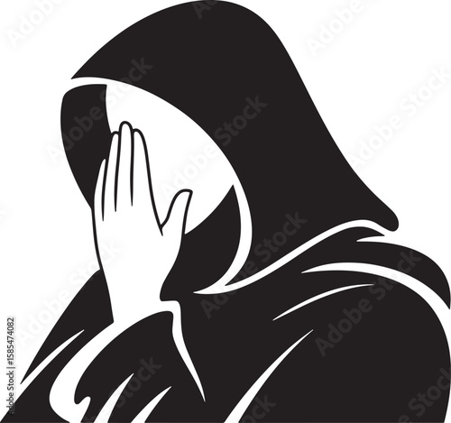 Silhouette of a Person in Despair Covering Face with Hand in Grief, Sorrow, or Emotional Distress